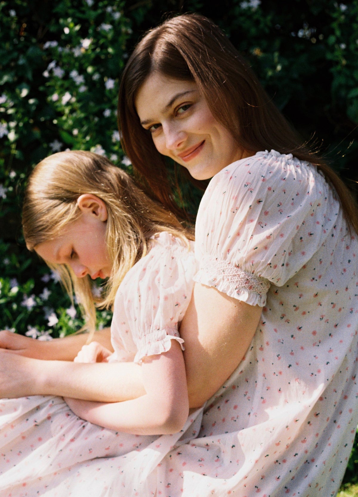 Clover Long Cotton Nightdress in Pink Cornflower