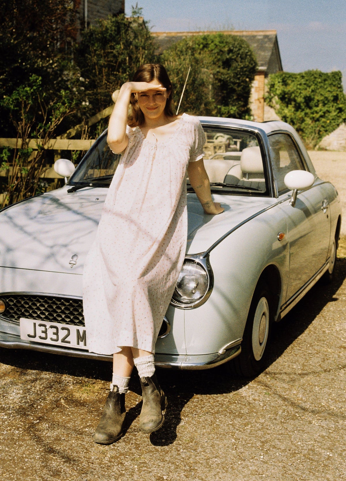 Clover Long Cotton Nightdress in Pink Cornflower