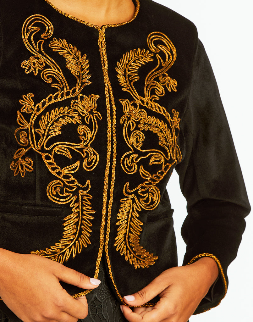 Cruz Jacket in Gold/Black Velvet