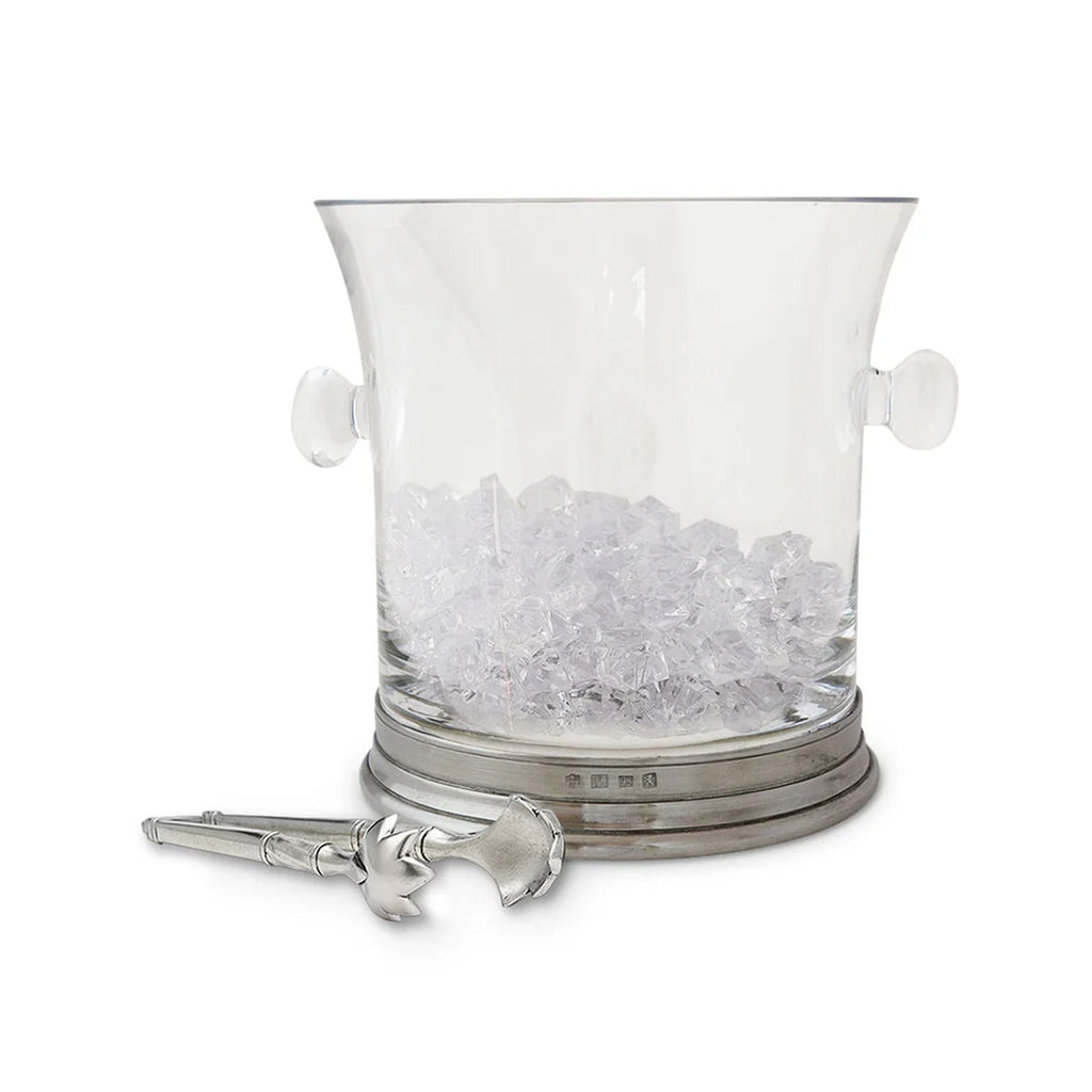 Crystal Ice Bucket with Handles and Tongs Set, Set of 2
