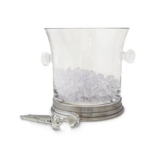 Crystal Ice Bucket with Handles and Tongs Set, Set of 2