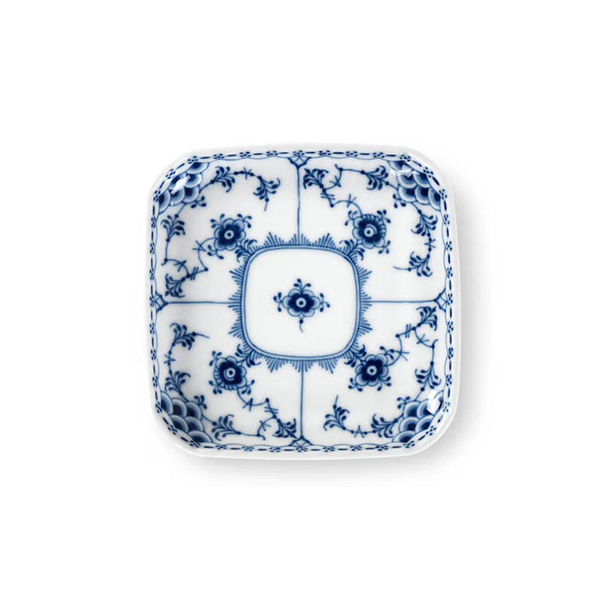 Blue Fluted Half Lace Square Plate, 4.1"