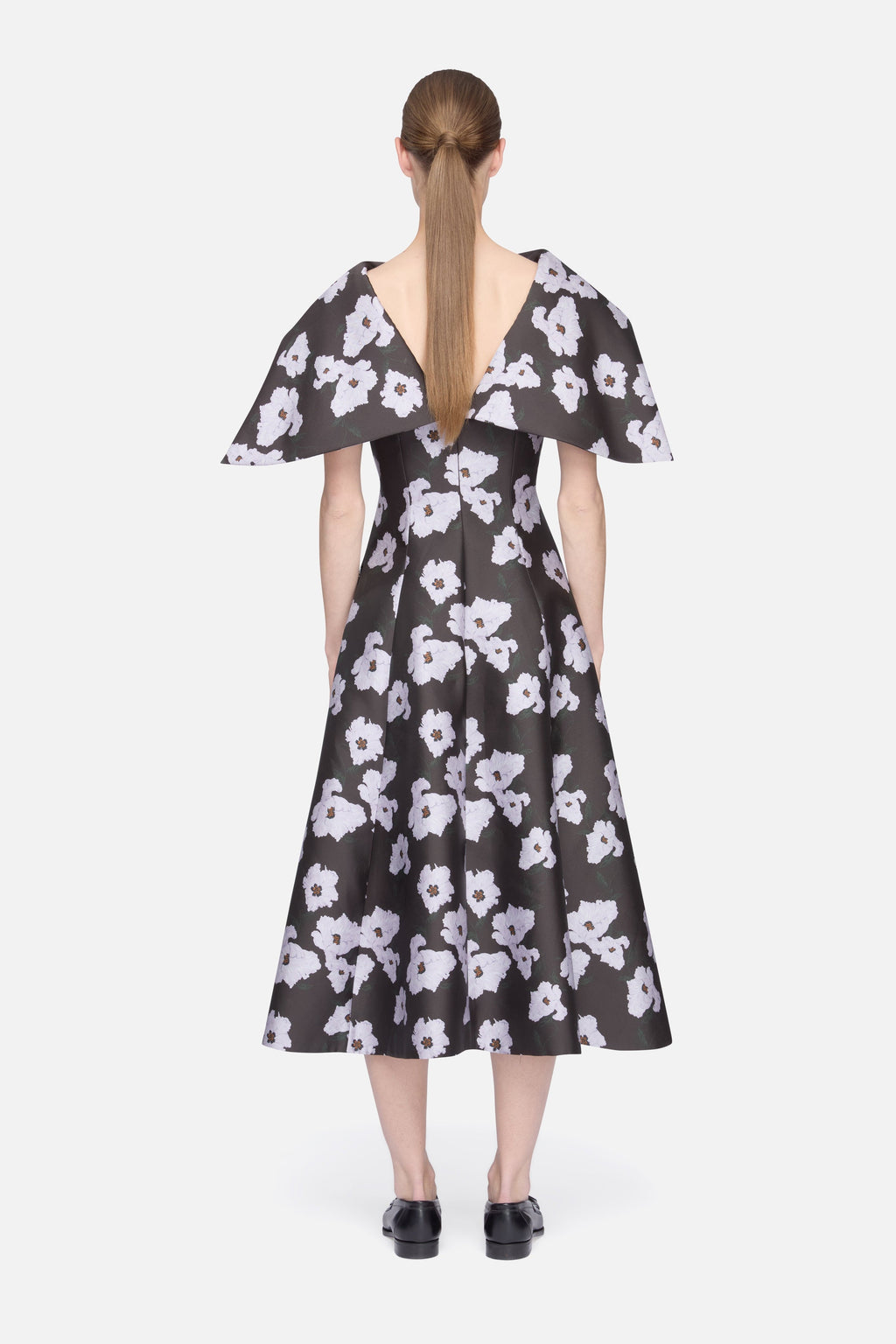 Cyralisse Dress in Chocolate & Lilac Breezy Poppy Mikado