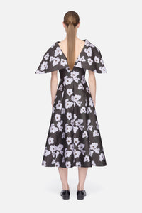 Cyralisse Dress in Chocolate & Lilac Breezy Poppy Mikado