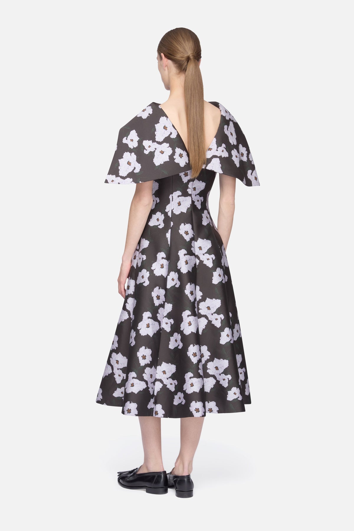 Cyralisse Dress in Chocolate & Lilac Breezy Poppy Mikado