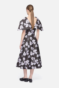 Cyralisse Dress in Chocolate & Lilac Breezy Poppy Mikado