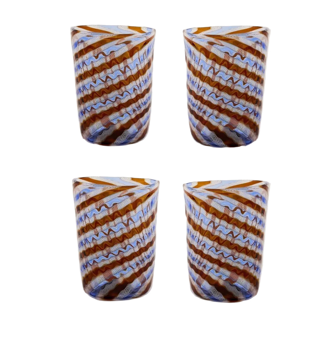 Crafted Murano Glass in Blue, Set of 4
