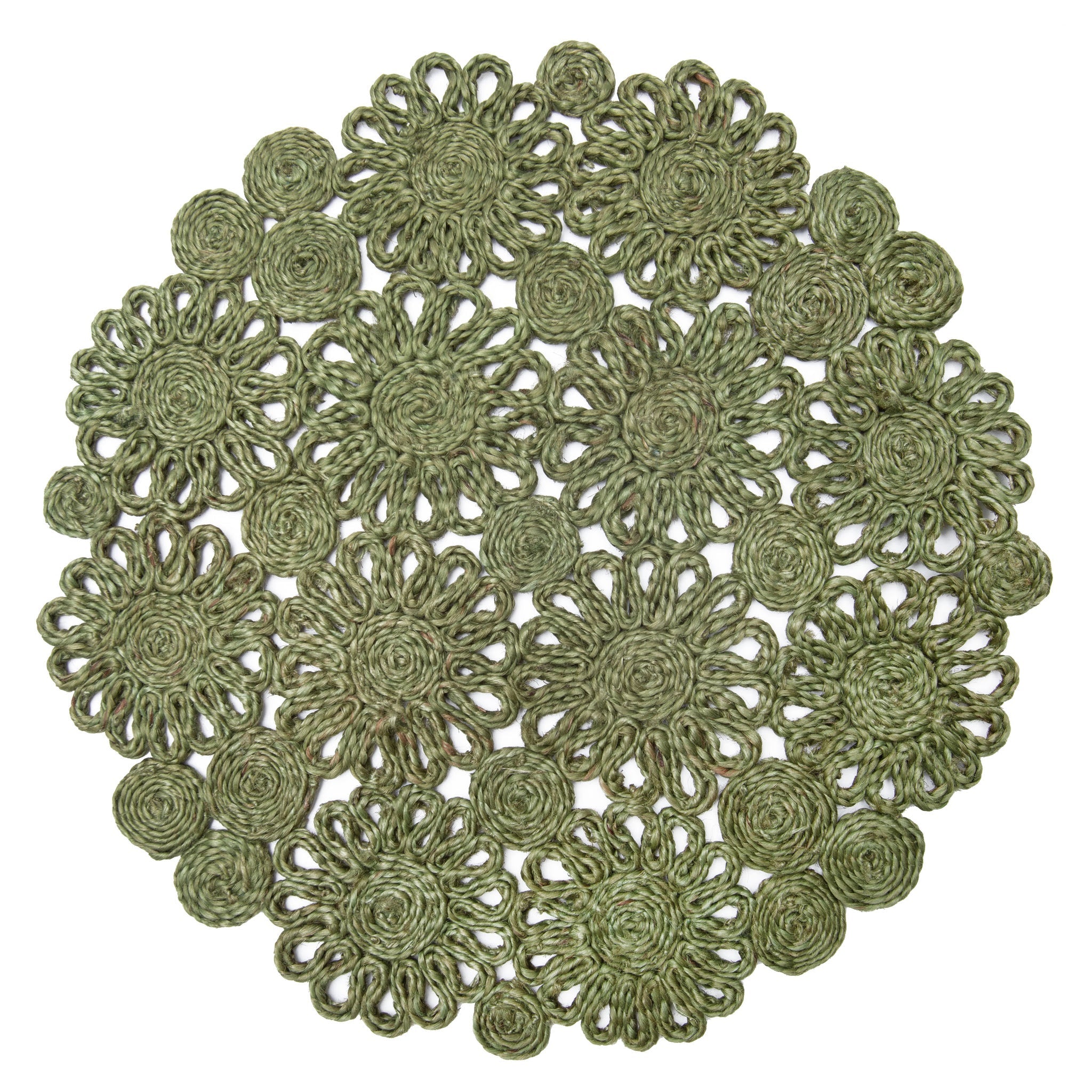 Daisy Jute 15" Round Placemat in Green, Set of 4