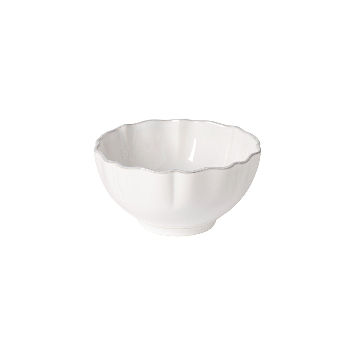 Front view of Rosa Collection cereal bowl showcasing scalloped edge and hand-painted rim detail on white background