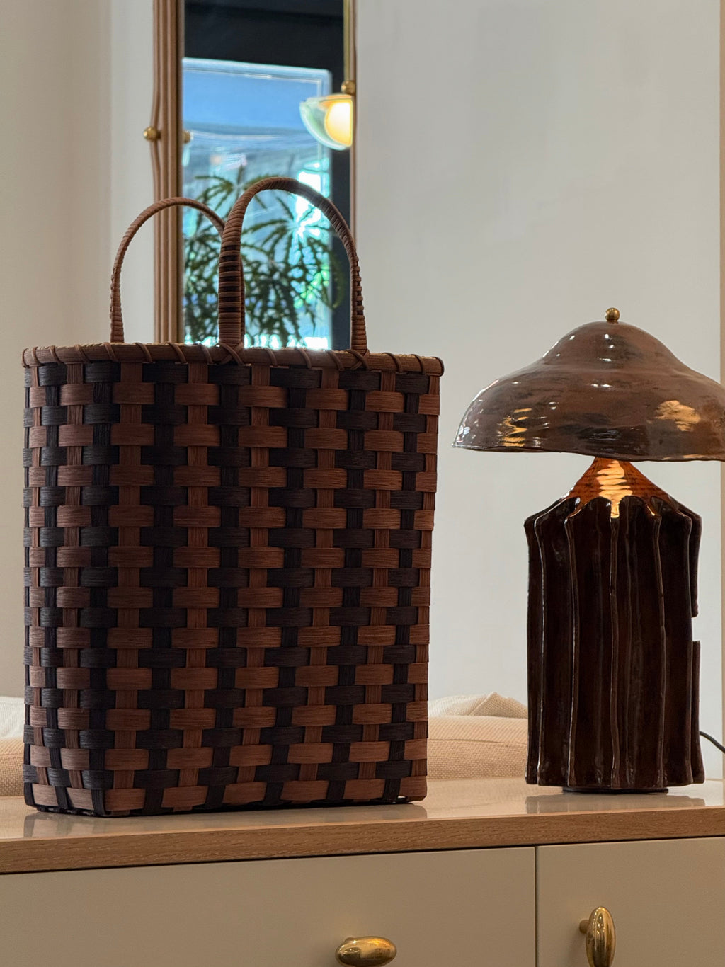 T Stripe Towel Tote in Midnight & Brown