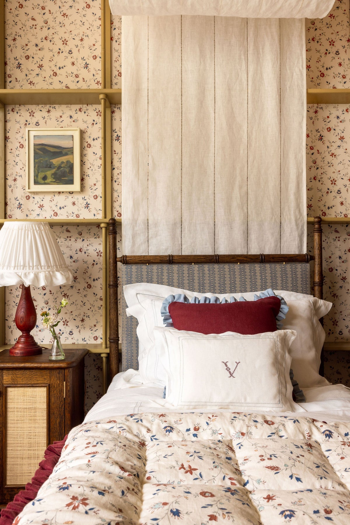 Scarlet Cushion with Porcelain Frill