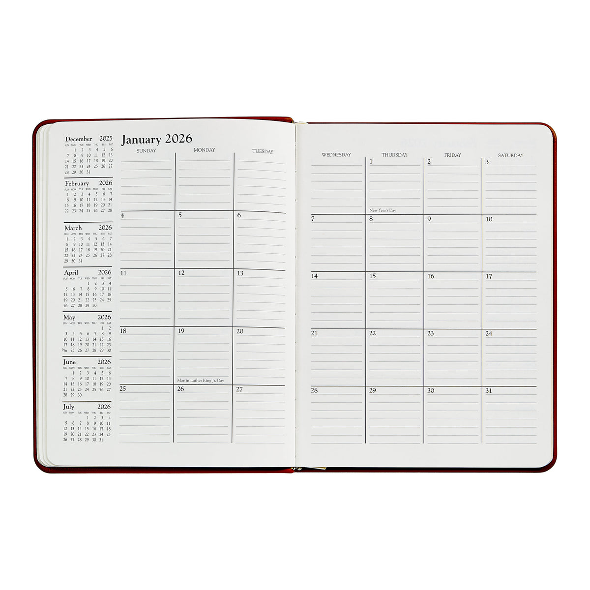 2026 Desk Diary in Bordeaux Leather