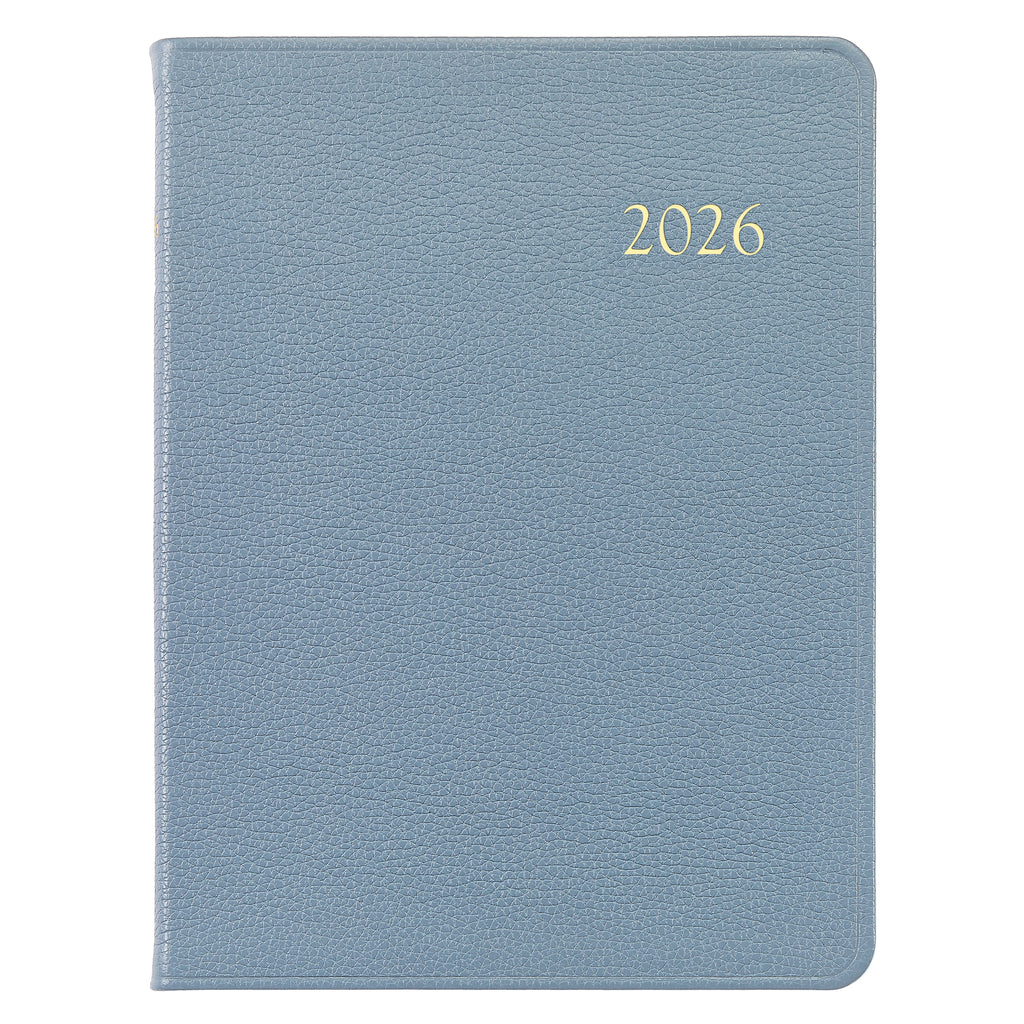 2026 Desk Diary in Blue Pepple Grain Leather