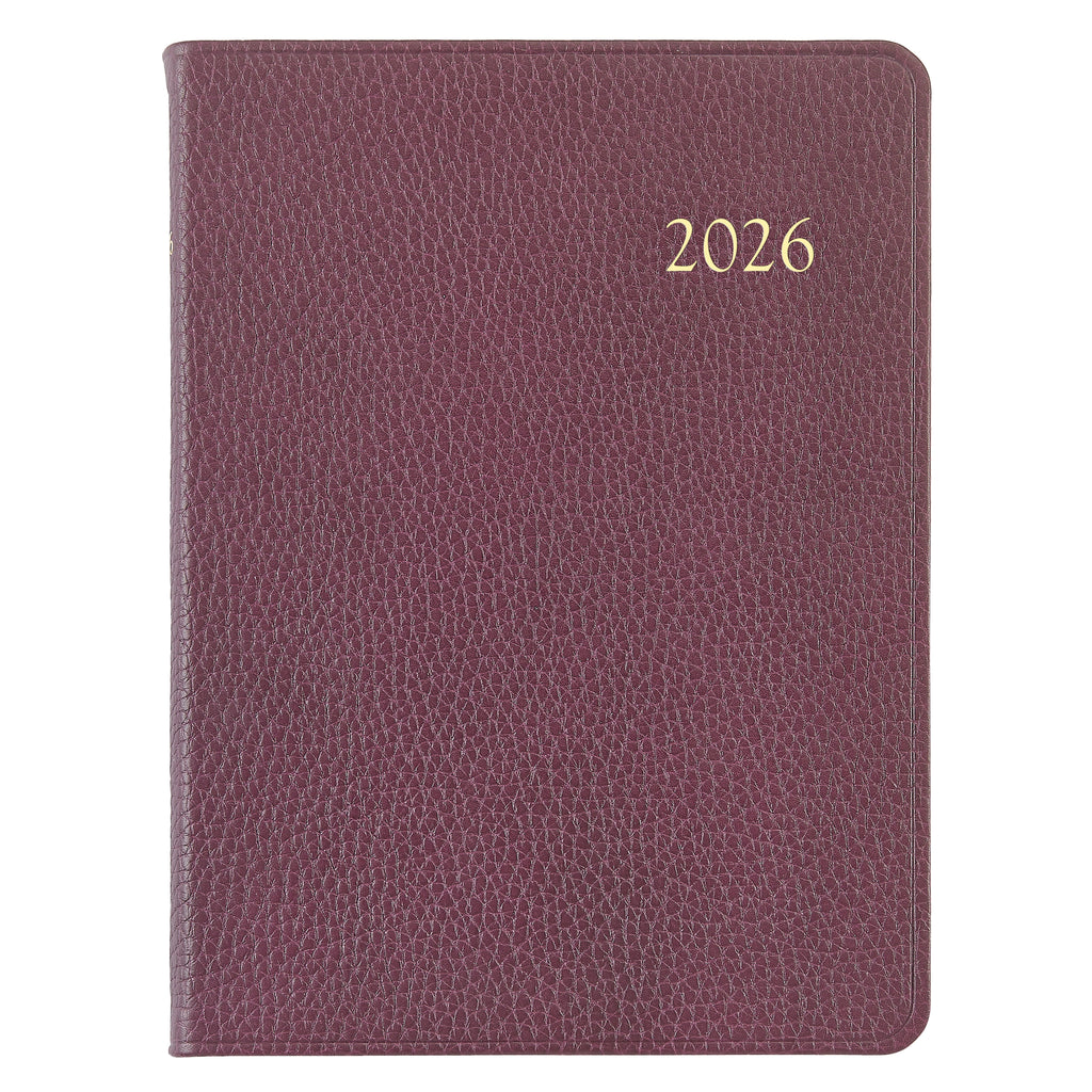 2026 Desk Diary in Wine Pebble Grain Leather