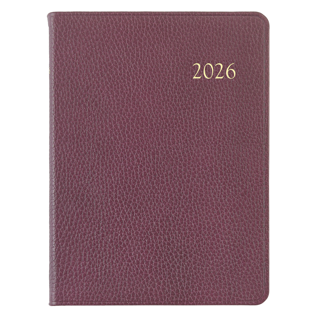 2026 Desk Diary in Wine Pebble Grain Leather