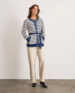 Delia Cardigan in Cream & French Blue