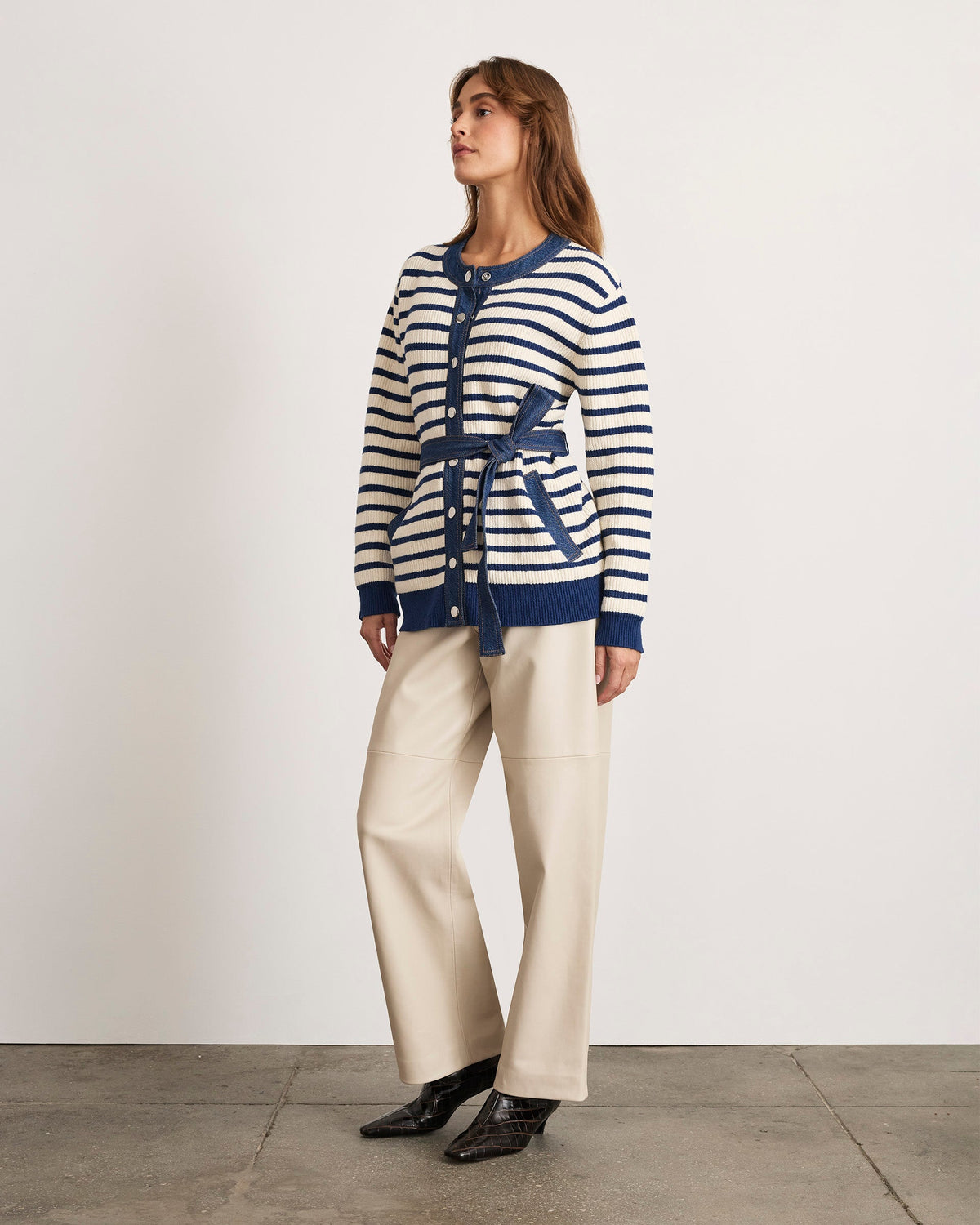 Delia Cardigan in Cream & French Blue