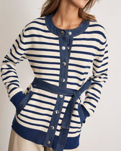 Delia Cardigan in Cream & French Blue