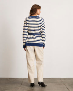 Delia Cardigan in Cream & French Blue