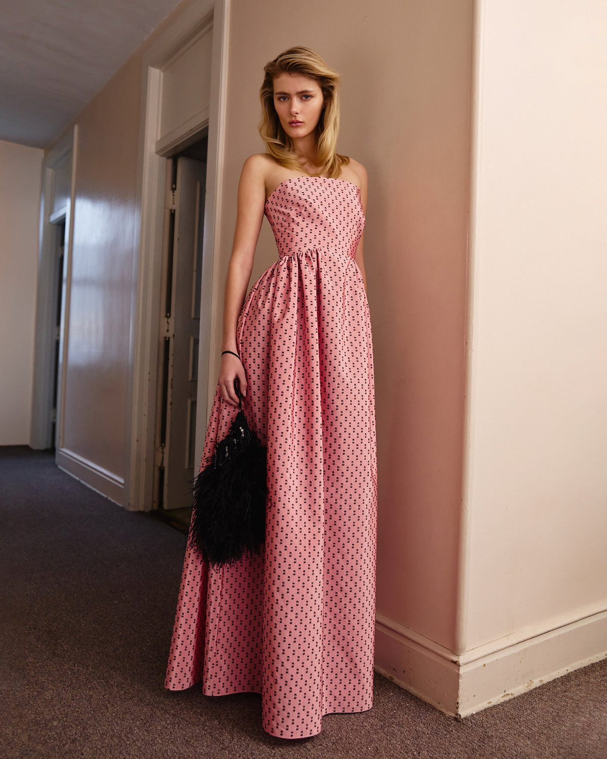 Audrey Gown in Rose Quartz & Noir Multi