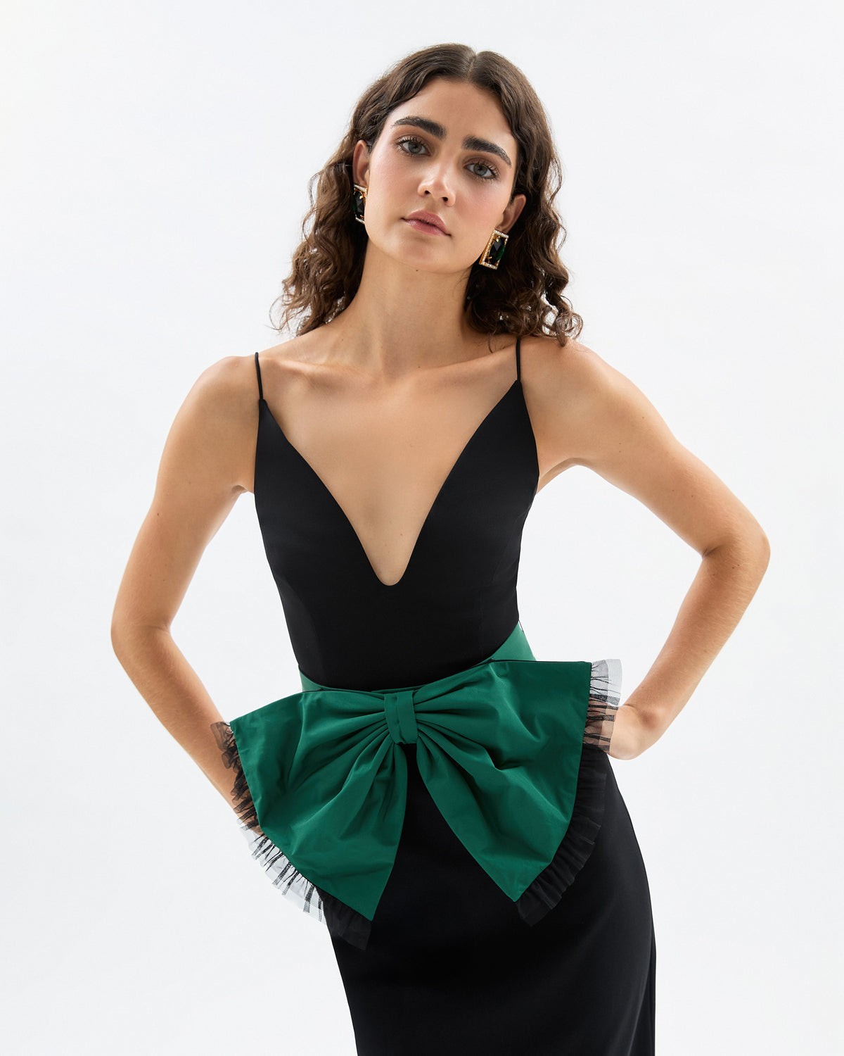Rose Dress in Noir & Emerald Multi