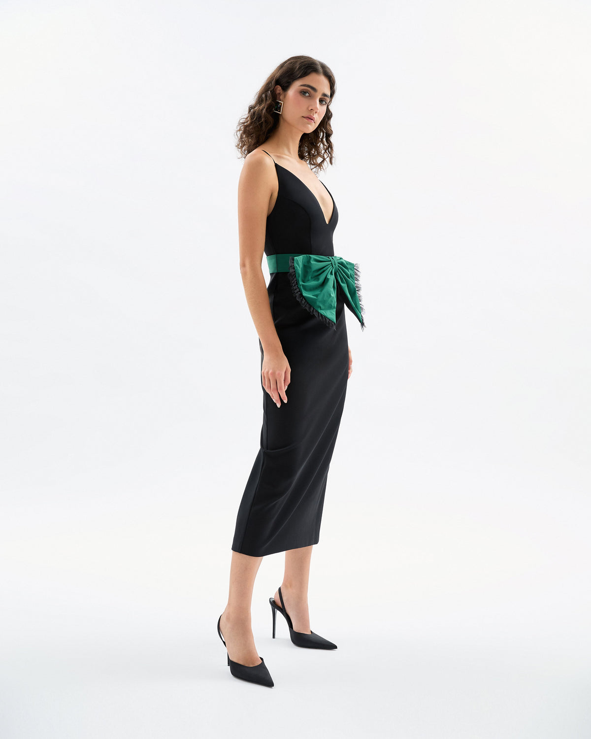 Rose Dress in Noir & Emerald Multi