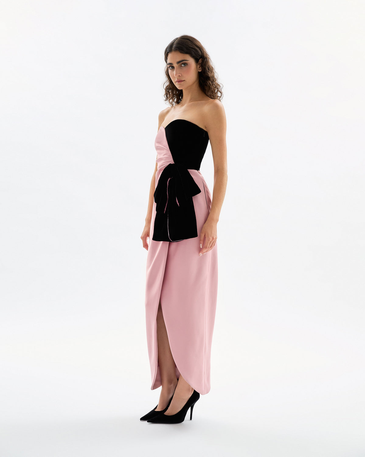 Lala Gown in Rose Quartz & Noir Multi