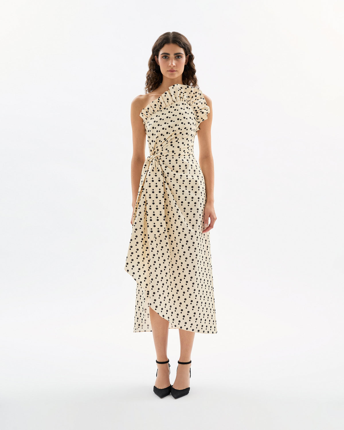Charlotte Polka Dot Dress in Cream & Noir