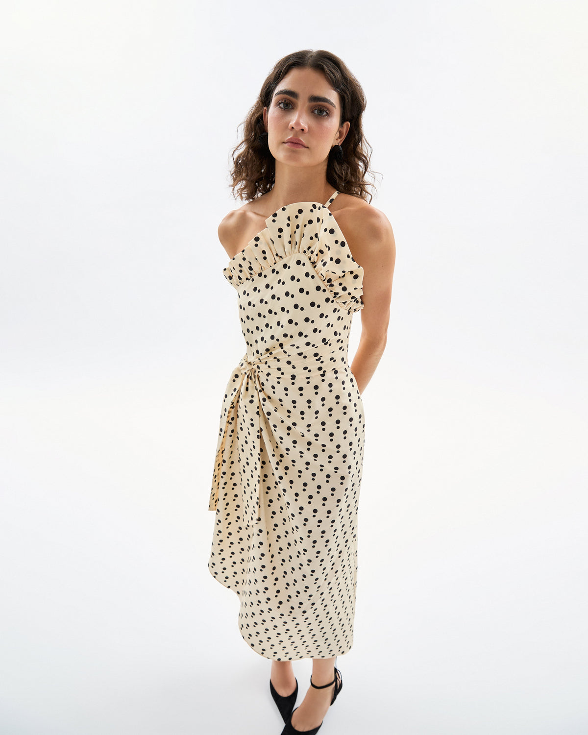Charlotte Polka Dot Dress in Cream & Noir
