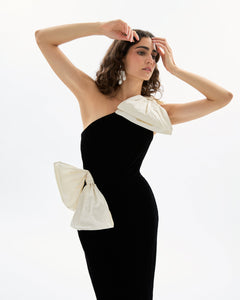 Kiki Dress in Noir & ivory Multi