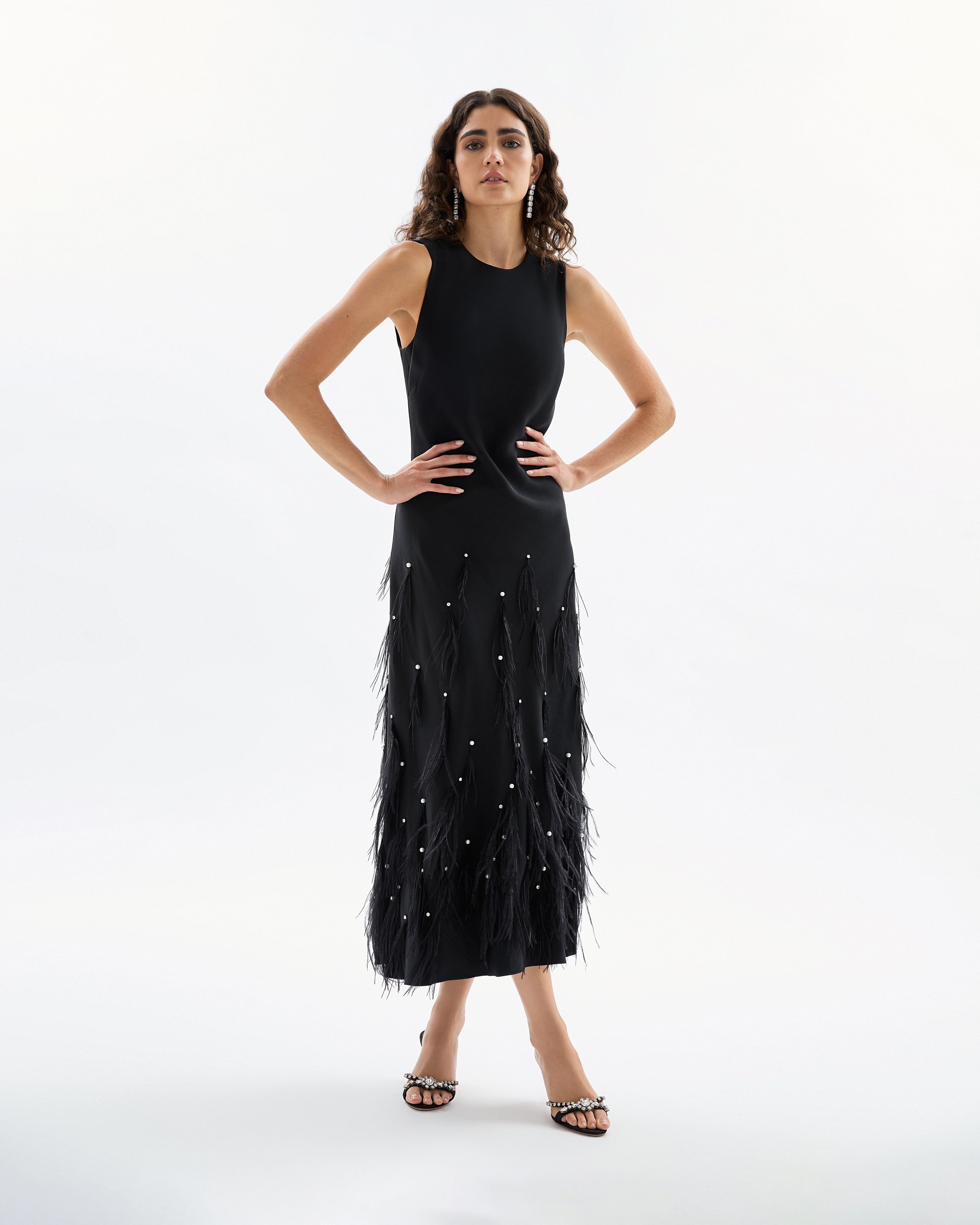 Laney Feather Dress in Noir