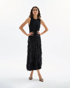 Laney Feather Dress in Noir
