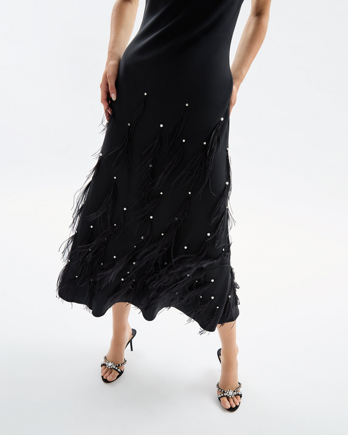 Laney Feather Dress in Noir