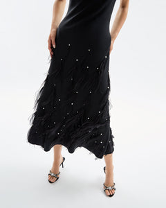 Laney Feather Dress in Noir