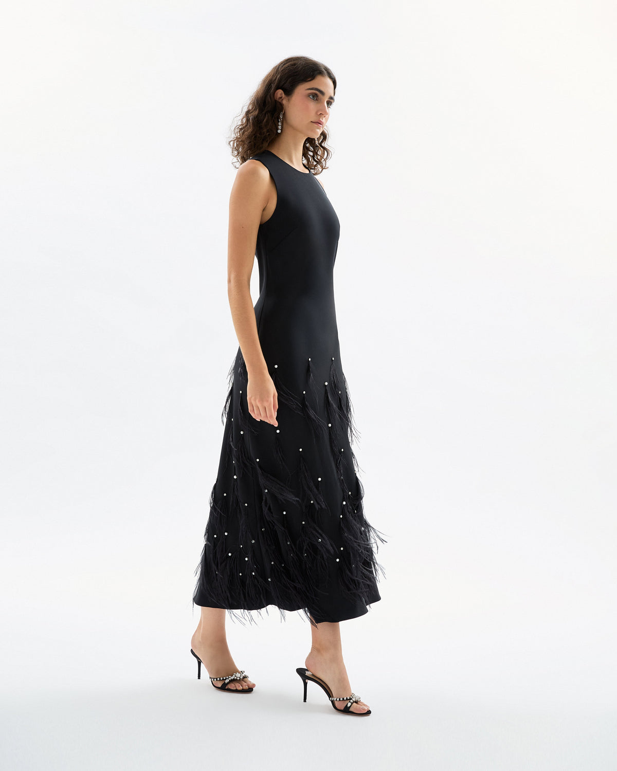 Laney Feather Dress in Noir