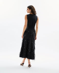 Laney Feather Dress in Noir