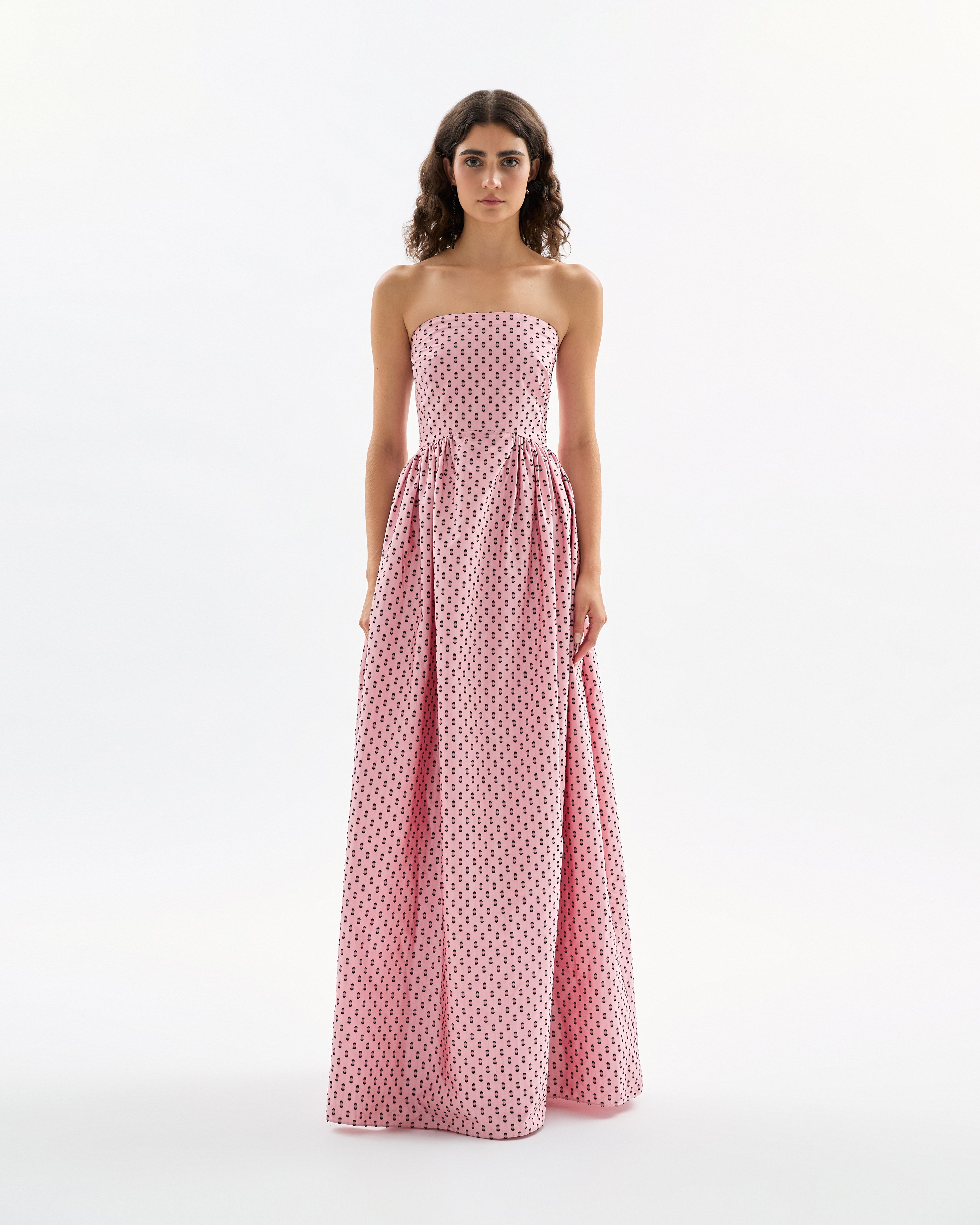 Audrey Gown in Rose Quartz & Noir Multi