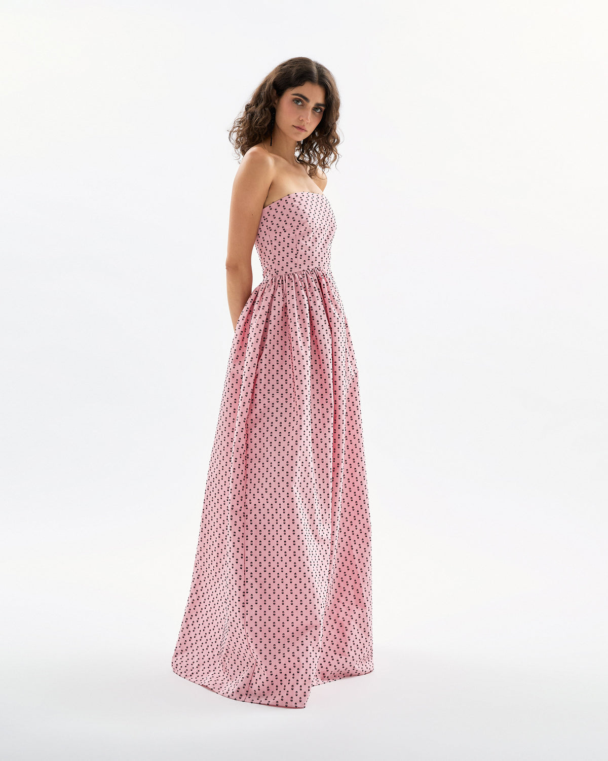 Audrey Gown in Rose Quartz & Noir Multi