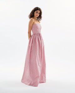Audrey Gown in Rose Quartz & Noir Multi