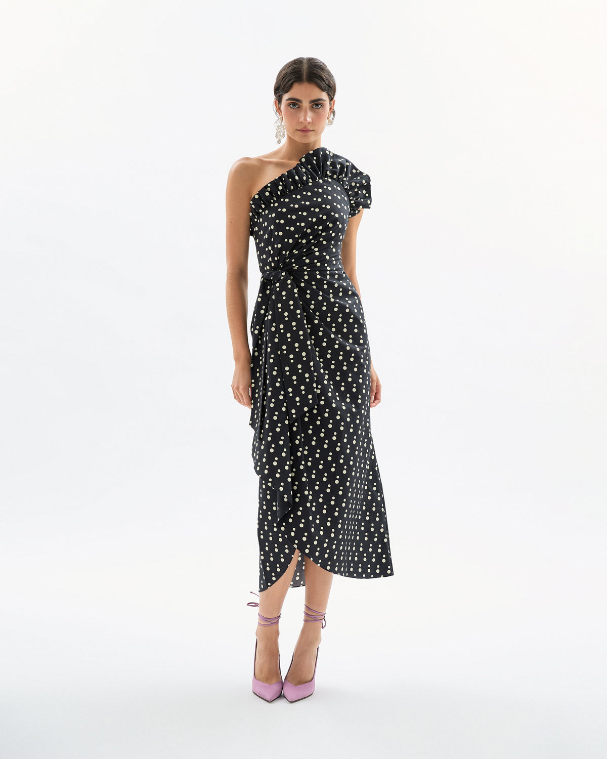 Charlotte Polka Dot Dress in Noir & Ivory Multi