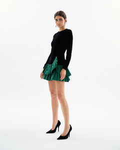 Zoey Dress in Noir & Emerald Multi