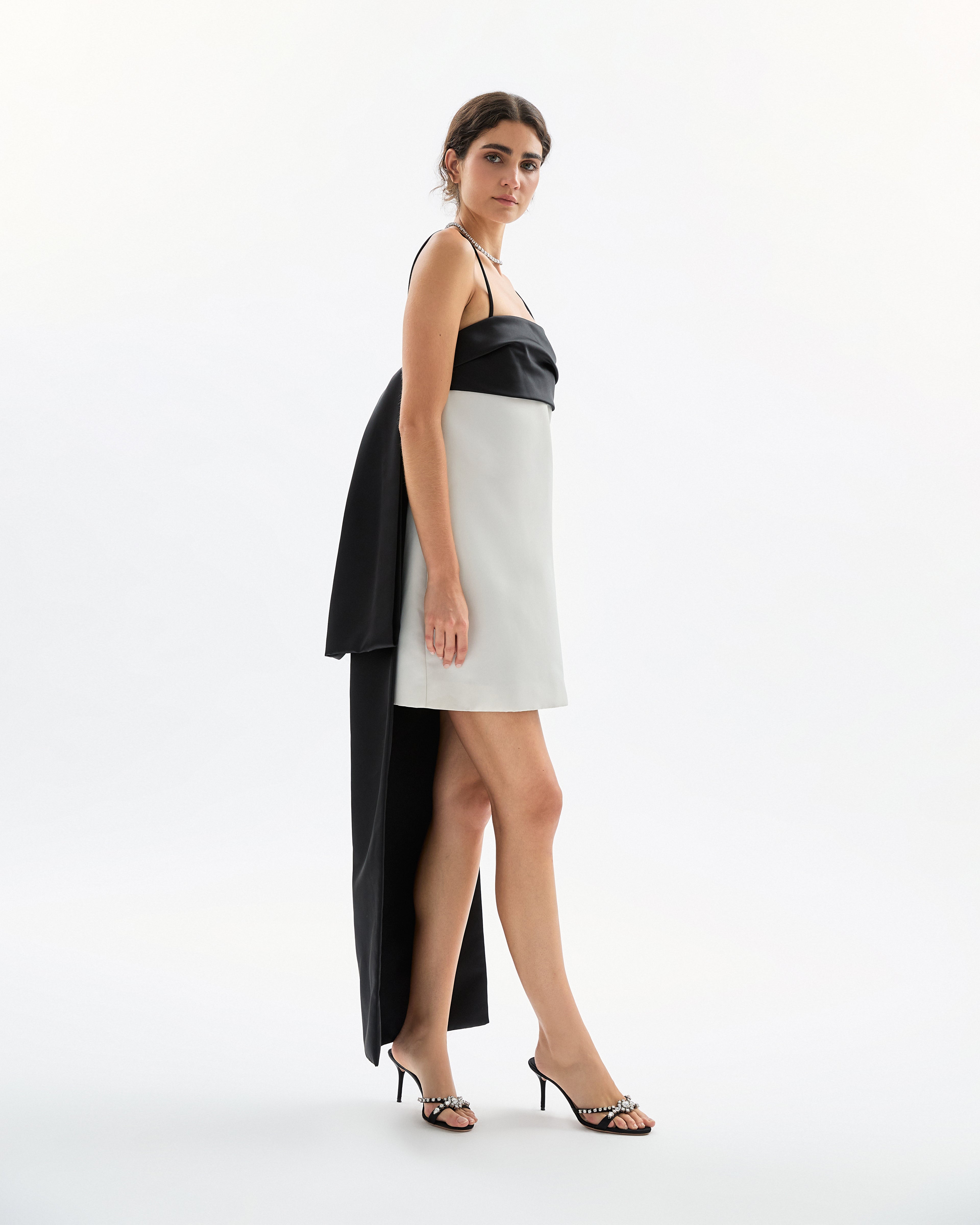 Cleo Mini Dress in Noir & Ivory