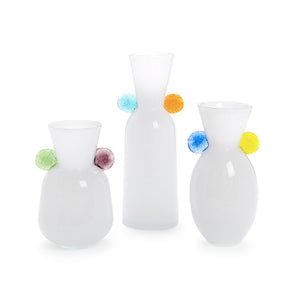 White Art Glass Vase with Colored Accents, Set of 3