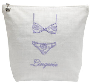 Lingerie Bag in White Linen & Cotton Embroidered