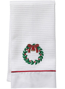 Guest Towel in White Waffle Weave, Satin Stitch & Embroidered