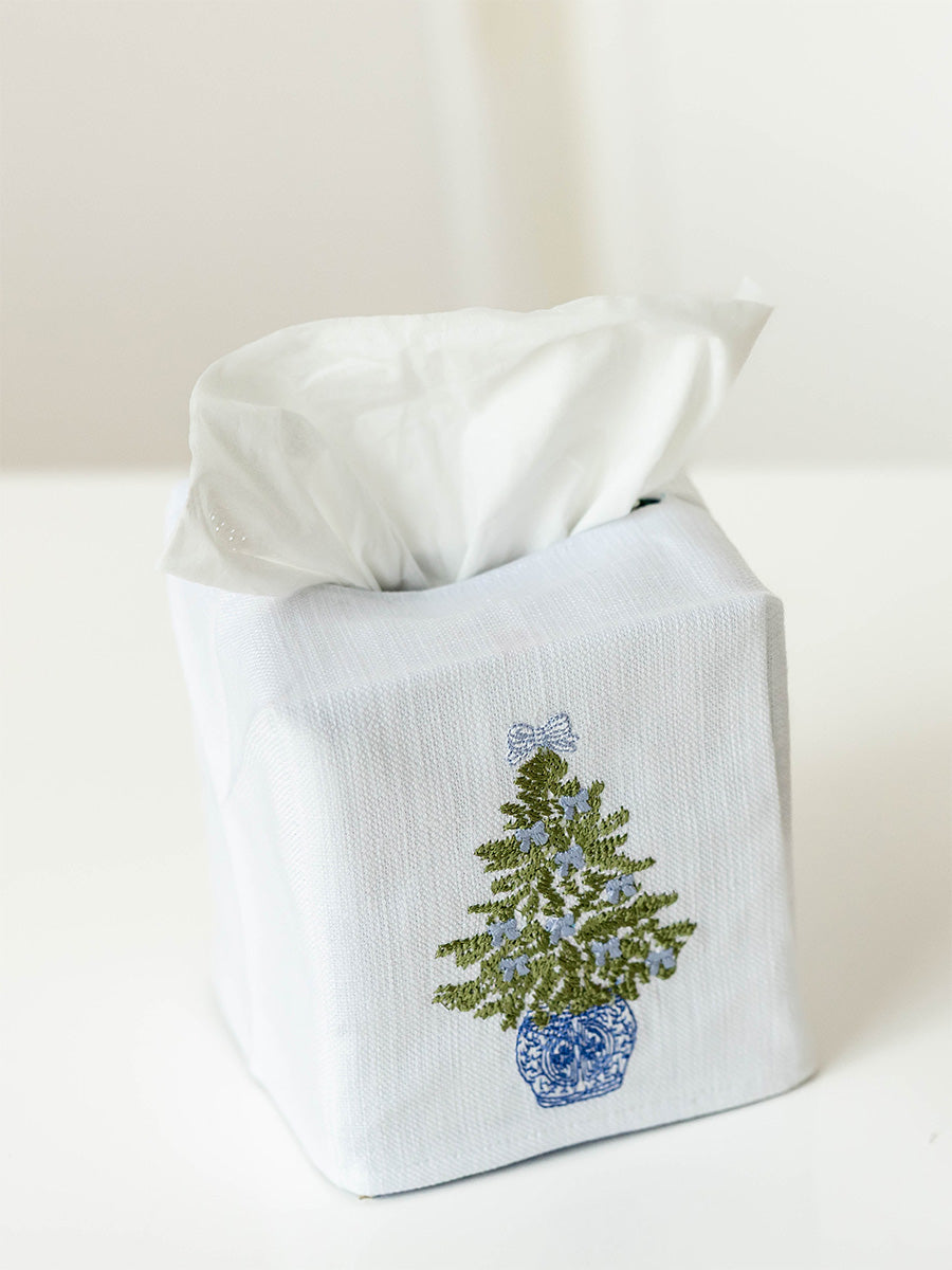Tissue Box Cover in Chinoiserie Christmas Tree