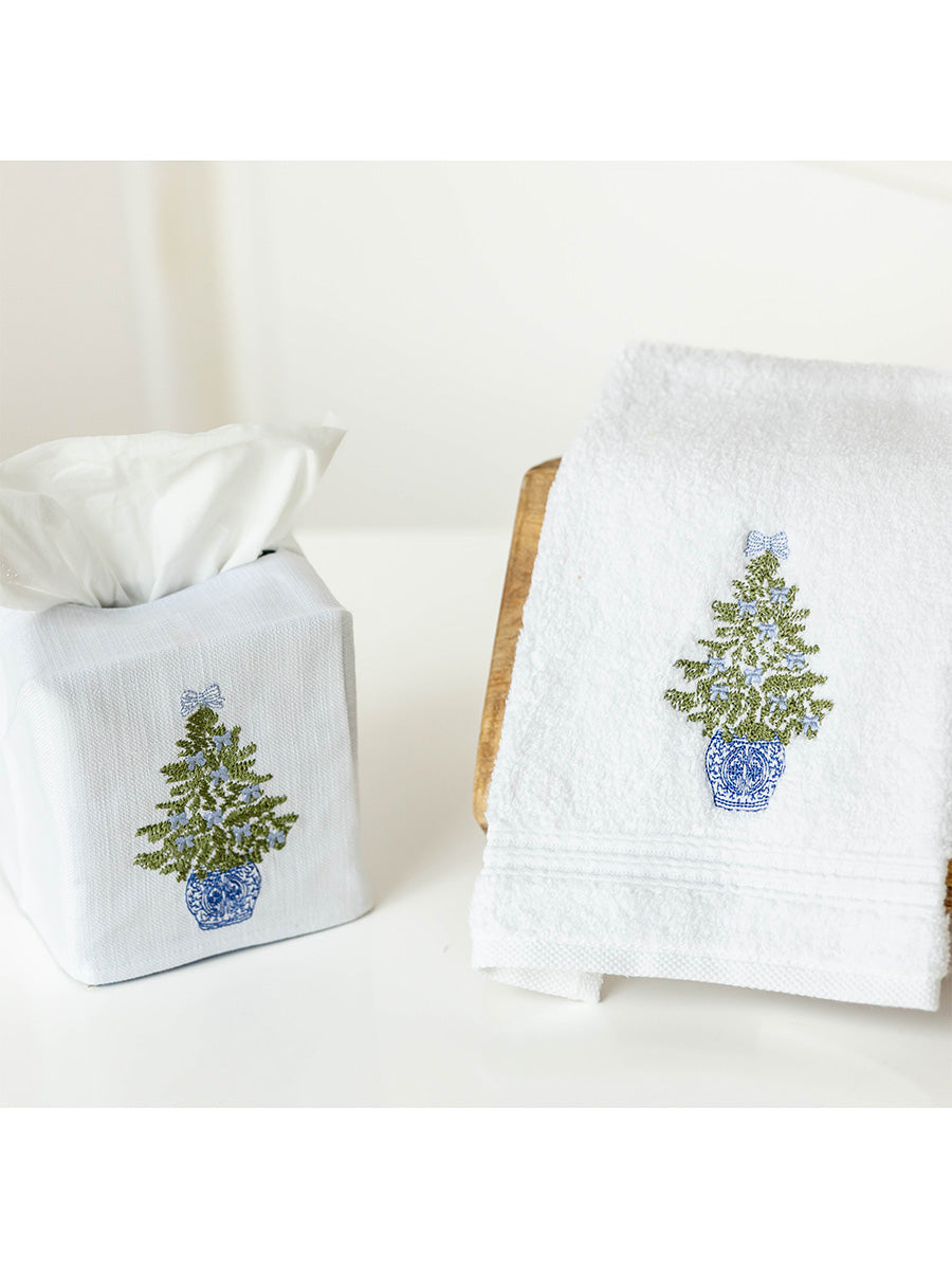 Tissue Box Cover in Chinoiserie Christmas Tree