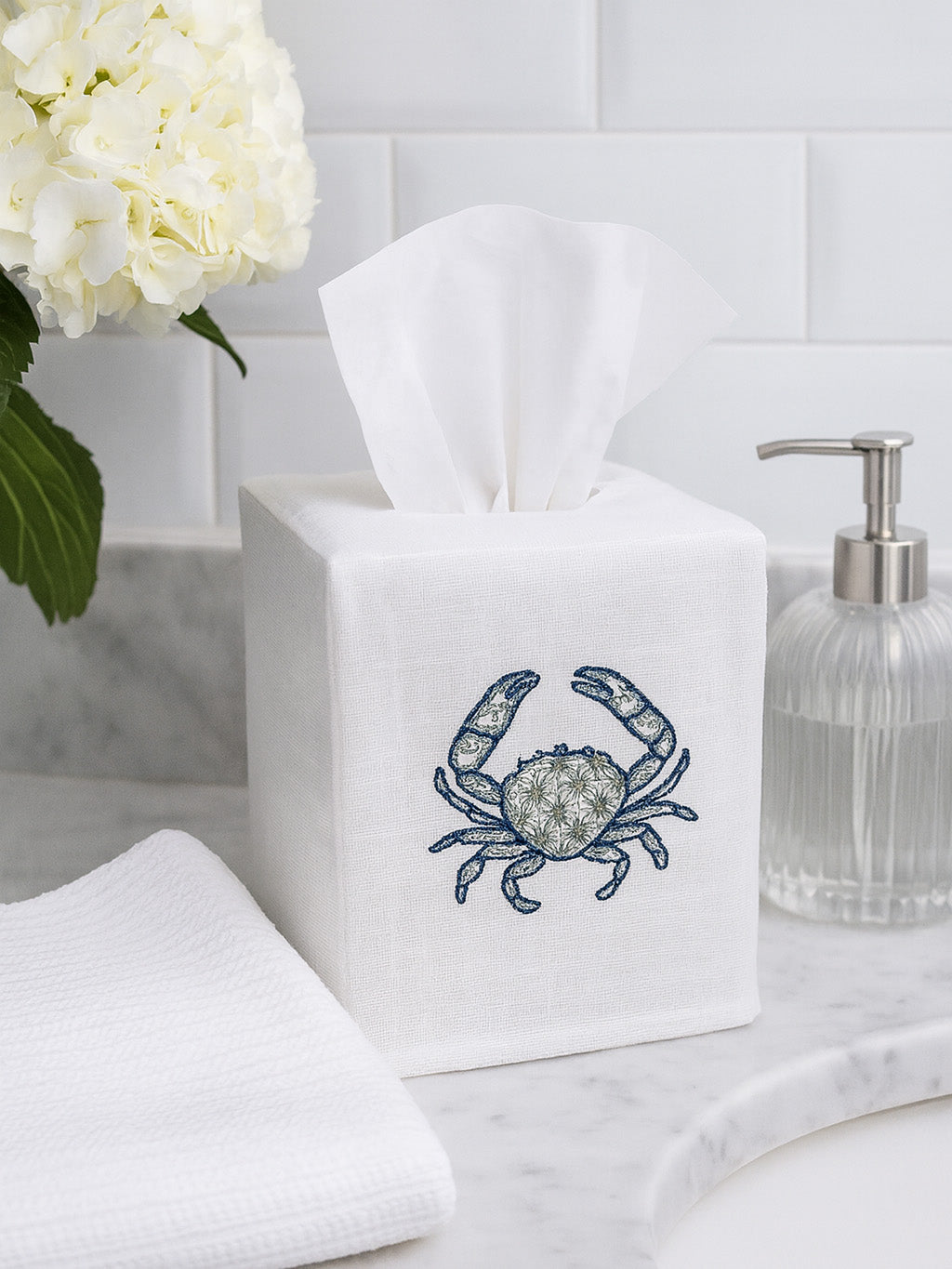 Tissue Box Cover in Crab Chinoiserie