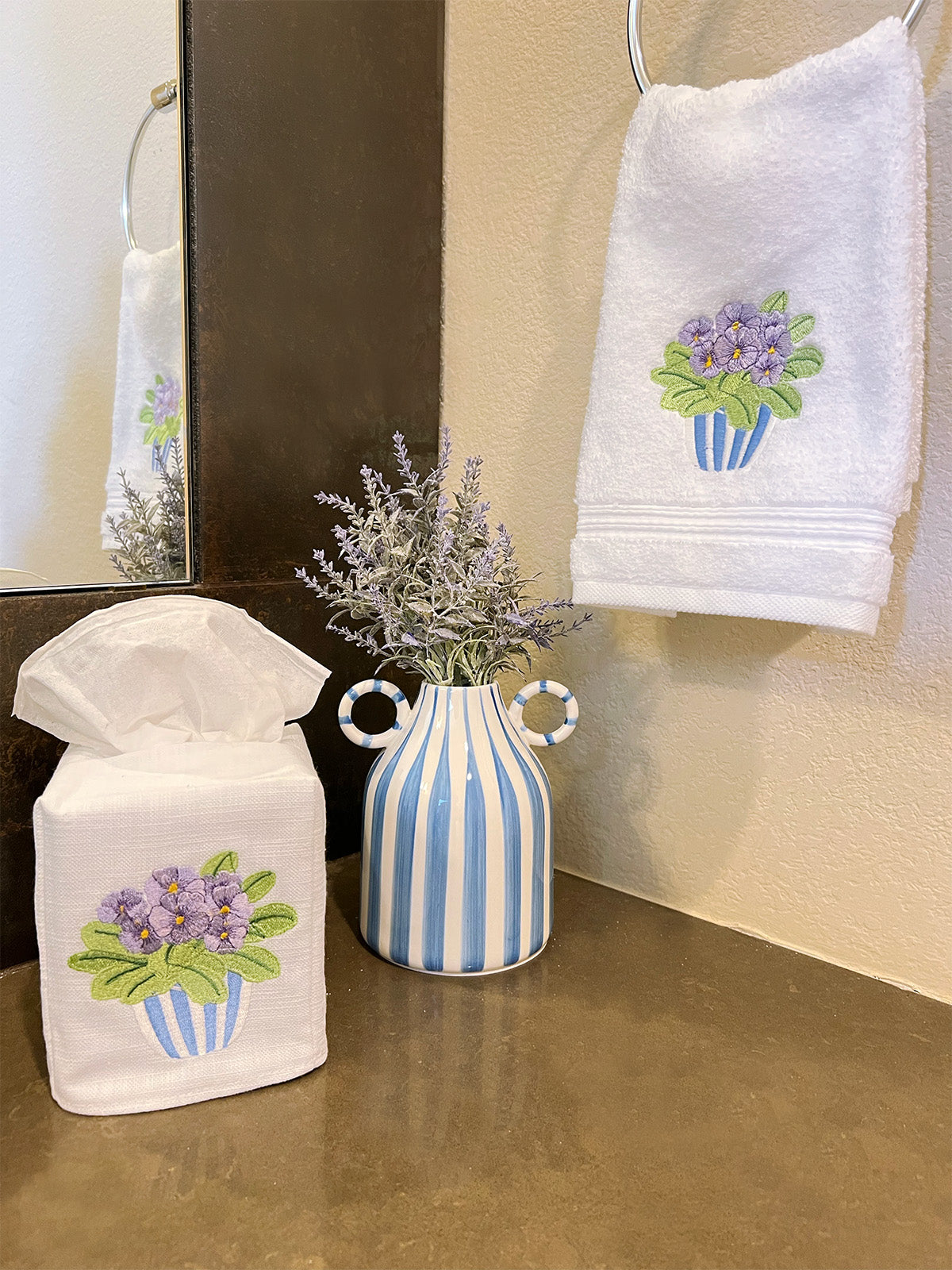 Guest Towel in Pot of Pansies