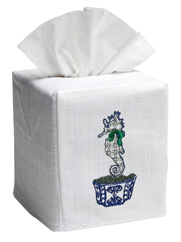 Tissue Box Cover in Seahorse Chinoiserie